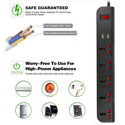 5 outlet Universal Type Extension Socket With On/Off Switch, USB