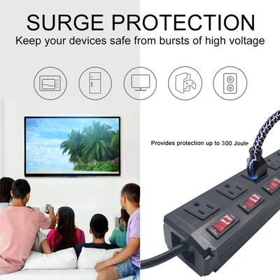 6 outlet Metal America Type Extension Socket With On/Off Switch, Surge