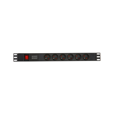 6 Way French Type PDU Extension Socket With On/Off Switch Powermeter