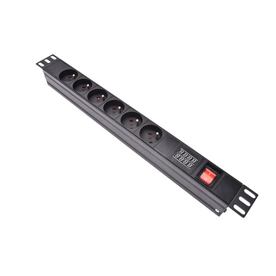6 Way French Type PDU Extension Socket With On/Off Switch Powermeter