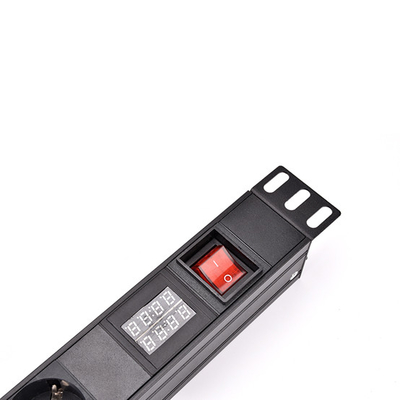 6 Way French Type PDU Extension Socket With On/Off Switch Powermeter