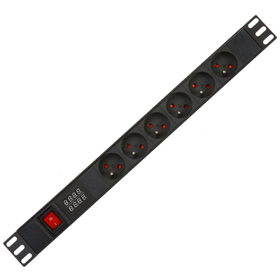 6 Way French Type PDU Extension Socket With On/Off Switch Powermeter