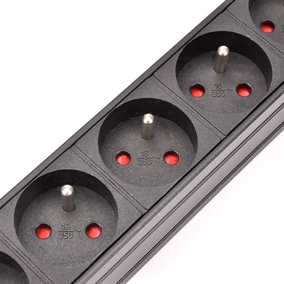 6 Way French Type PDU Extension Socket With On/Off Switch Powermeter