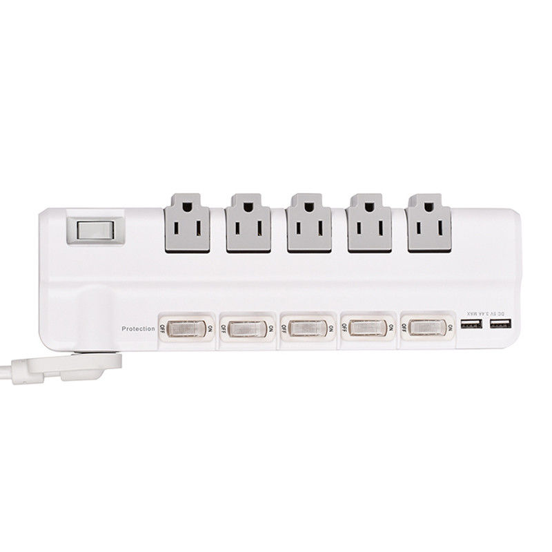5 outlet UL and CUL Tested Power Strip 1.5ft 3*14AWG Cord with Switch, Surge Protector USB Adapter