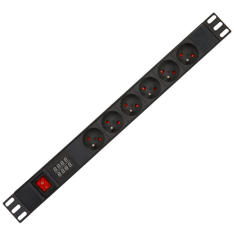 6 Way French Type PDU Extension Socket With On/Off Switch Powermeter